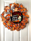Farmhouse Fall Wreath: Pumpkin Spice, Jesus Christ, Thanksgiving Decor