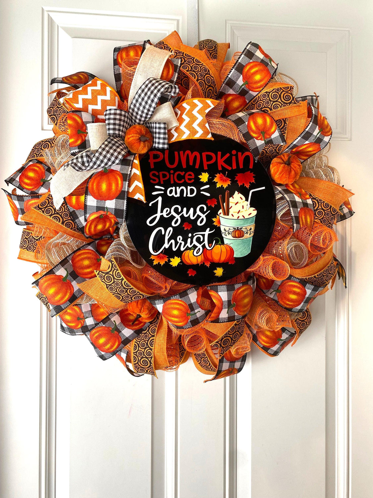 Farmhouse Fall Wreath: Pumpkin Spice, Jesus Christ, Thanksgiving Decor