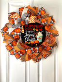 Farmhouse Fall Wreath: Pumpkin Spice, Jesus Christ, Thanksgiving Decor
