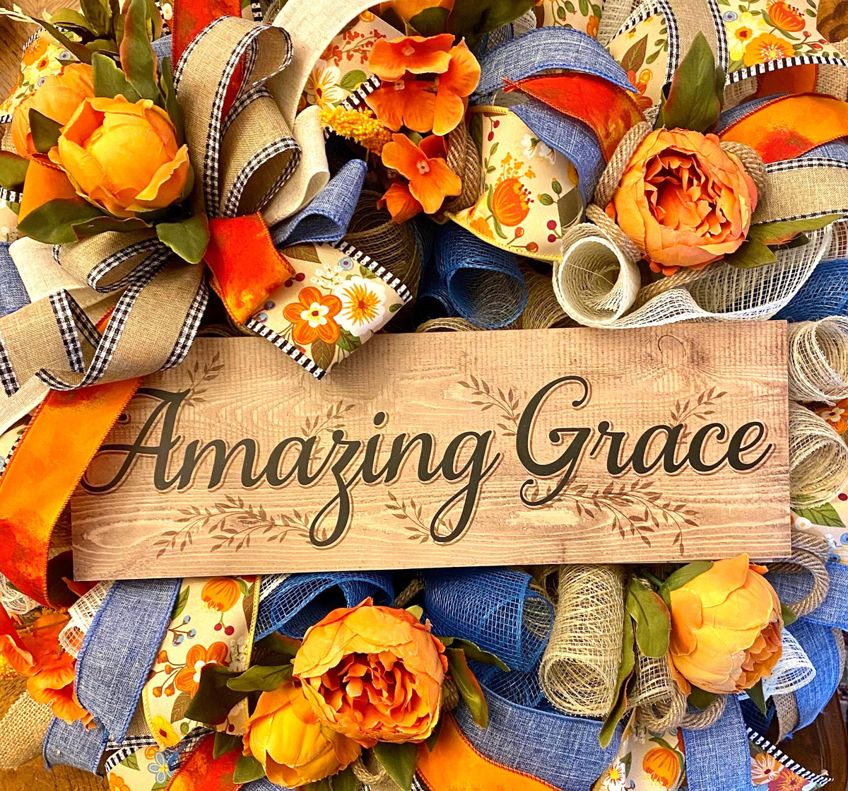 Everyday Wreath, Farmhouse Decor, Peony, Denim, Burlap, Front Door, Farmhouse All Season Wreath, Spring Wreath, Summer Deco Mesh