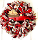Red Truck Gingerbread Wreath, Rustic Christmas Decor, Front Porch Decoration