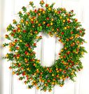 Fall Orange Berry Wreath, Boxwood, Front Door Wreath