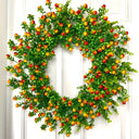 Fall Orange Berry Wreath, Boxwood, Front Door Wreath