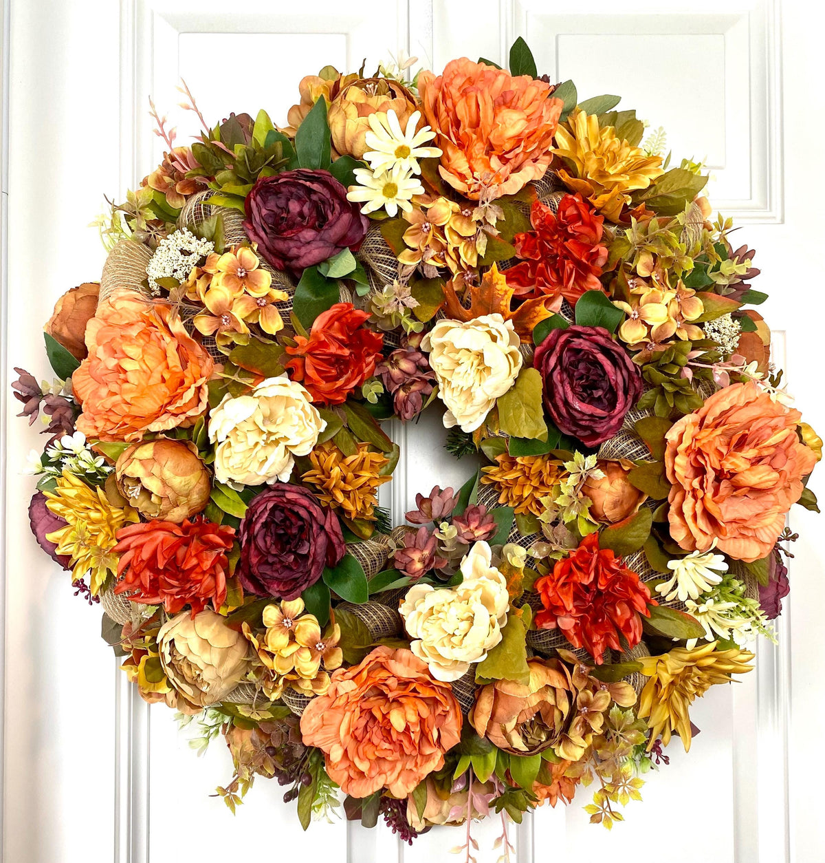 Fall Peony and Hydrangea Wreath: Farmhouse Autumn Decor