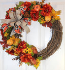 Fall Pumpkin & Dahlia Wreath: Glittery Buffalo Plaid Ribbon