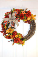 Fall Pumpkin & Dahlia Wreath: Glittery Buffalo Plaid Ribbon
