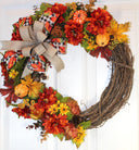 Fall Pumpkin & Dahlia Wreath: Glittery Buffalo Plaid Ribbon