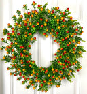 Fall Orange Berry Wreath, Boxwood, Front Door Wreath