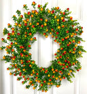 Fall Orange Berry Wreath, Boxwood, Front Door Wreath
