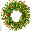 Fall Orange Berry Wreath, Boxwood, Front Door Wreath
