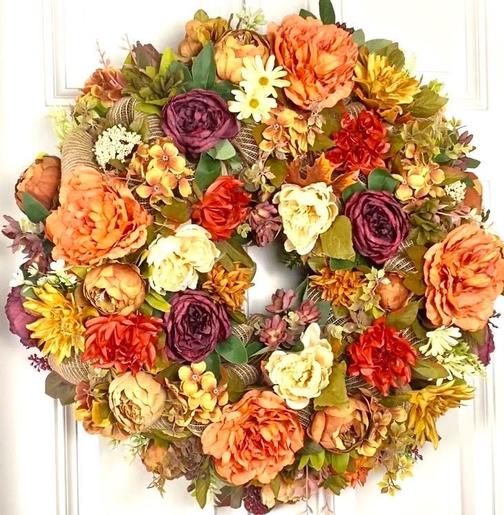 Fall Peony and Hydrangea Wreath: Farmhouse Autumn Decor
