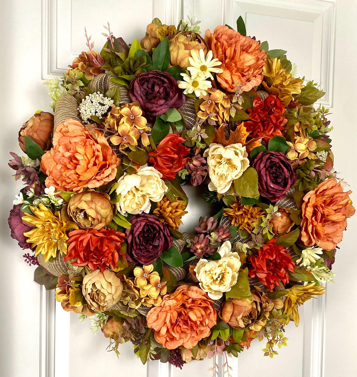Fall Peony and Hydrangea Wreath: Farmhouse Autumn Decor