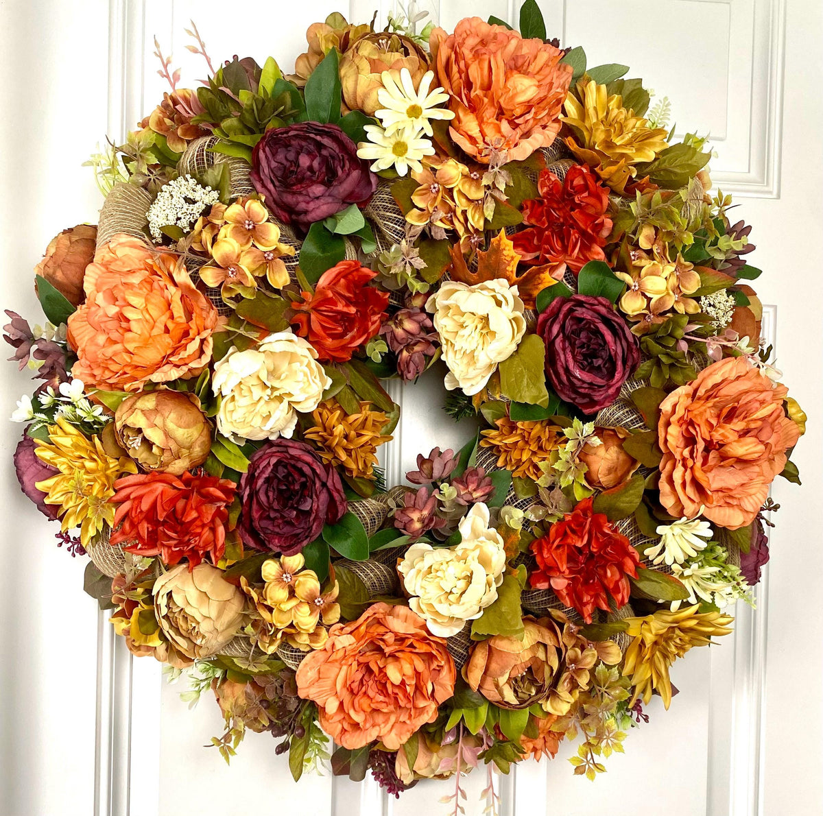 Fall Peony and Hydrangea Wreath: Farmhouse Autumn Decor