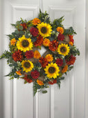 Fall Sunflower Dahlia Wreath: Farmhouse Burlap Front Door Decor