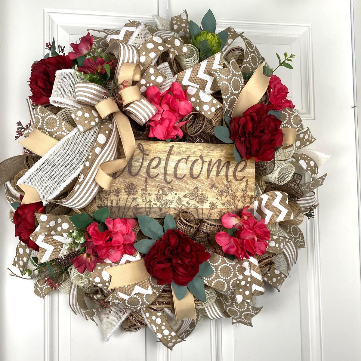 Everyday Wreath Front Door, Rose Hydrangea Wreath, Farmhouse Wreath for Every Season, Spring Wreath, Summer Deco Mesh