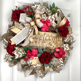 Everyday Wreath Front Door, Rose Hydrangea Wreath, Farmhouse Wreath for Every Season, Spring Wreath, Summer Deco Mesh