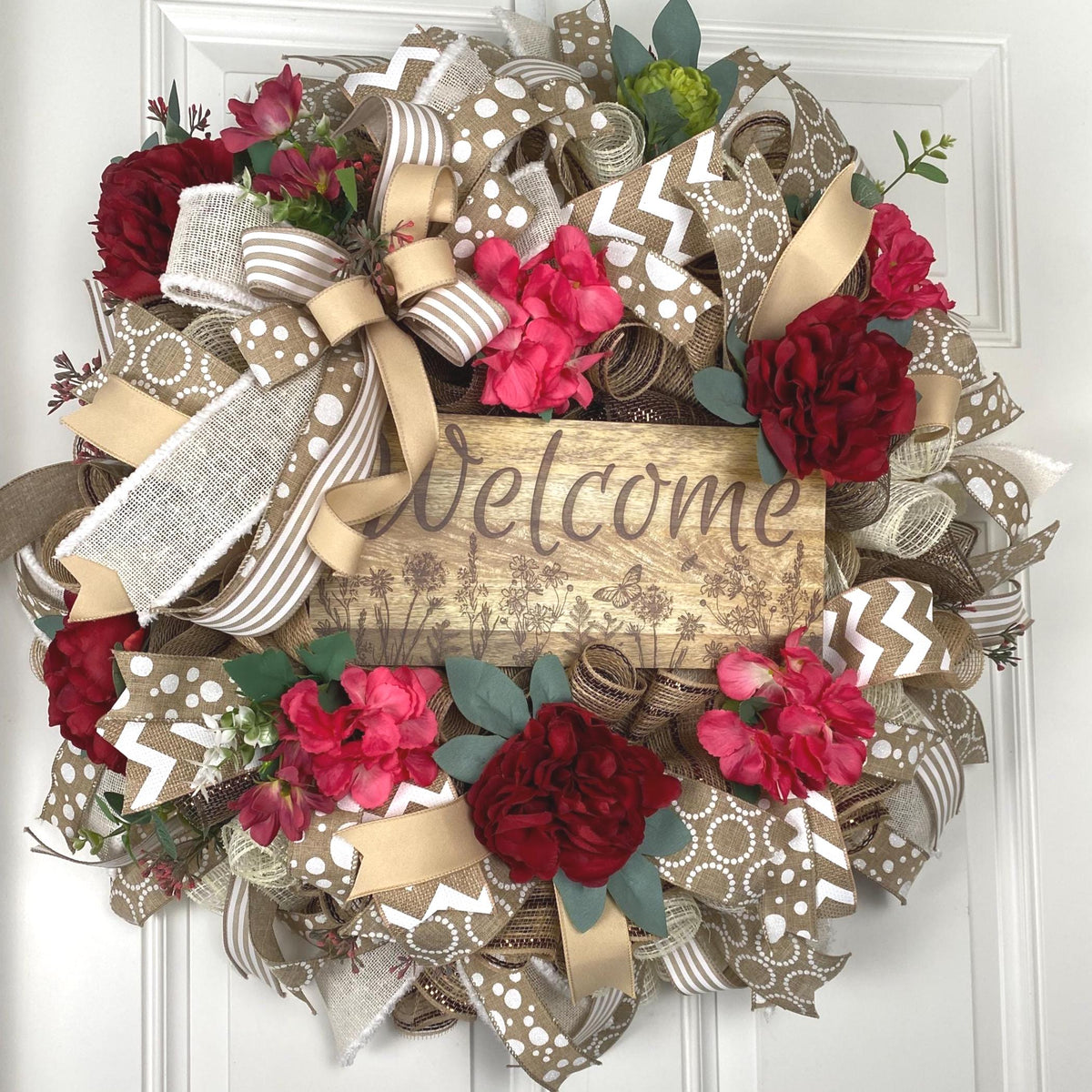 Everyday Wreath Front Door, Rose Hydrangea Wreath, Farmhouse Wreath for Every Season, Spring Wreath, Summer Deco Mesh