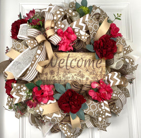 Everyday Wreath Front Door, Rose Hydrangea Wreath, Farmhouse Wreath for Every Season, Spring Wreath, Summer Deco Mesh