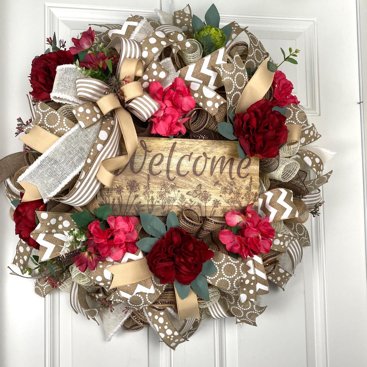 Everyday Wreath Front Door, Rose Hydrangea Wreath, Farmhouse Wreath for Every Season, Spring Wreath, Summer Deco Mesh