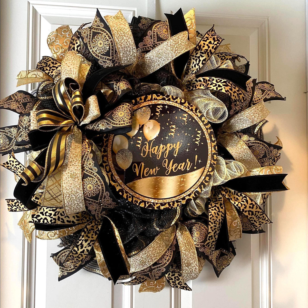 Elegant New Years Wreath, Happy New Year Party Decor, Wreath for front door, New Years Party Decor, Double Door