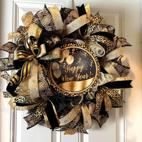 Elegant New Years Wreath, Happy New Year Party Decor, Wreath for front door, New Years Party Decor, Double Door