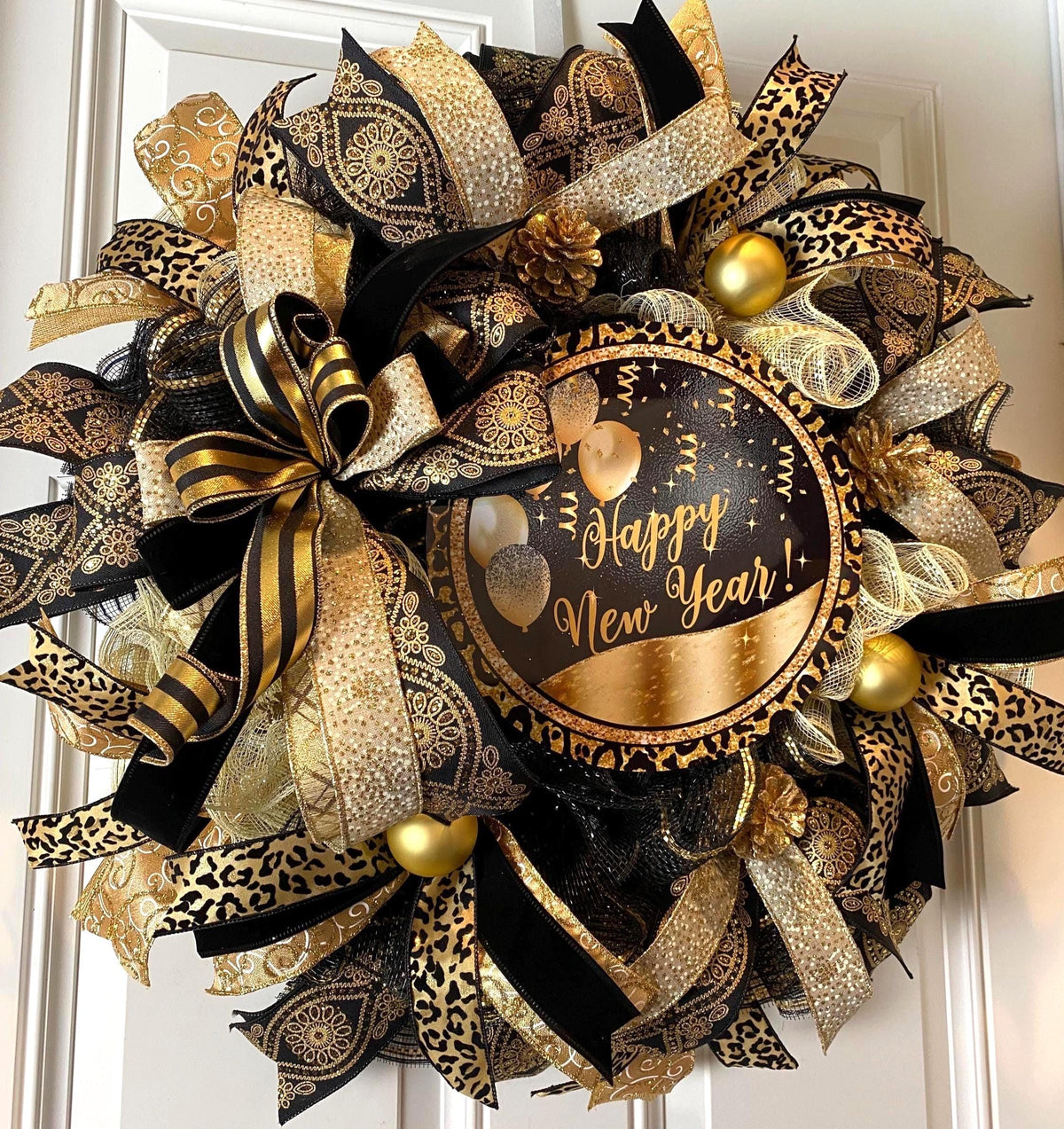 Elegant New Years Wreath, Happy New Year Party Decor, Wreath for front door, New Years Party Decor, Double Door