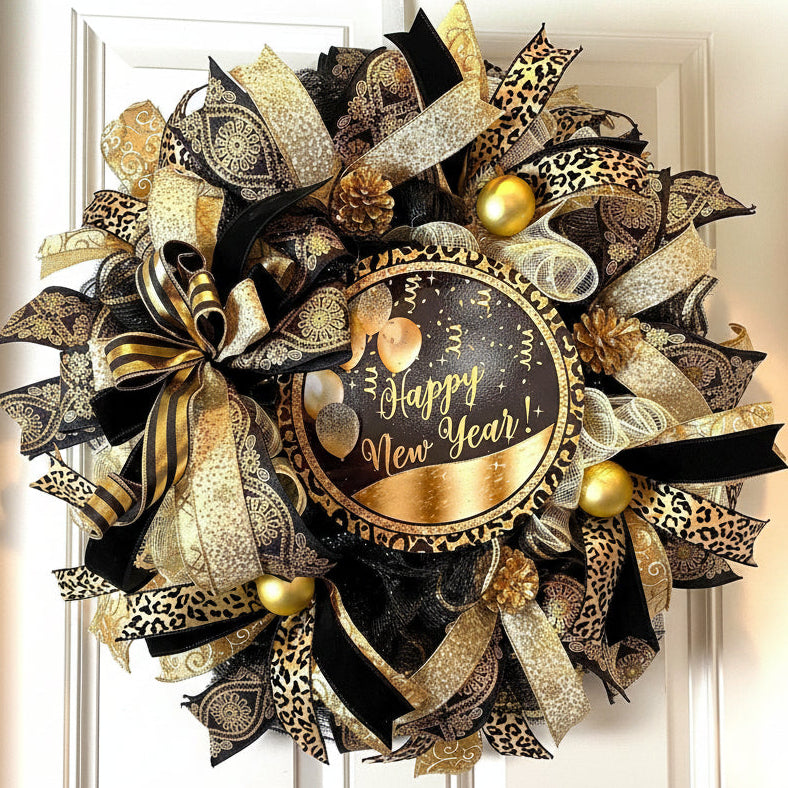 Elegant New Years Wreath, Happy New Year Party Decor, Wreath for front door, New Years Party Decor, Double Door