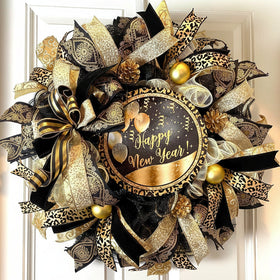 Elegant New Years Wreath, Happy New Year Party Decor, Wreath for front door, New Years Party Decor, Double Door