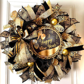 Elegant New Years Wreath, Happy New Year Party Decor, Wreath for front door, New Years Party Decor, Double Door
