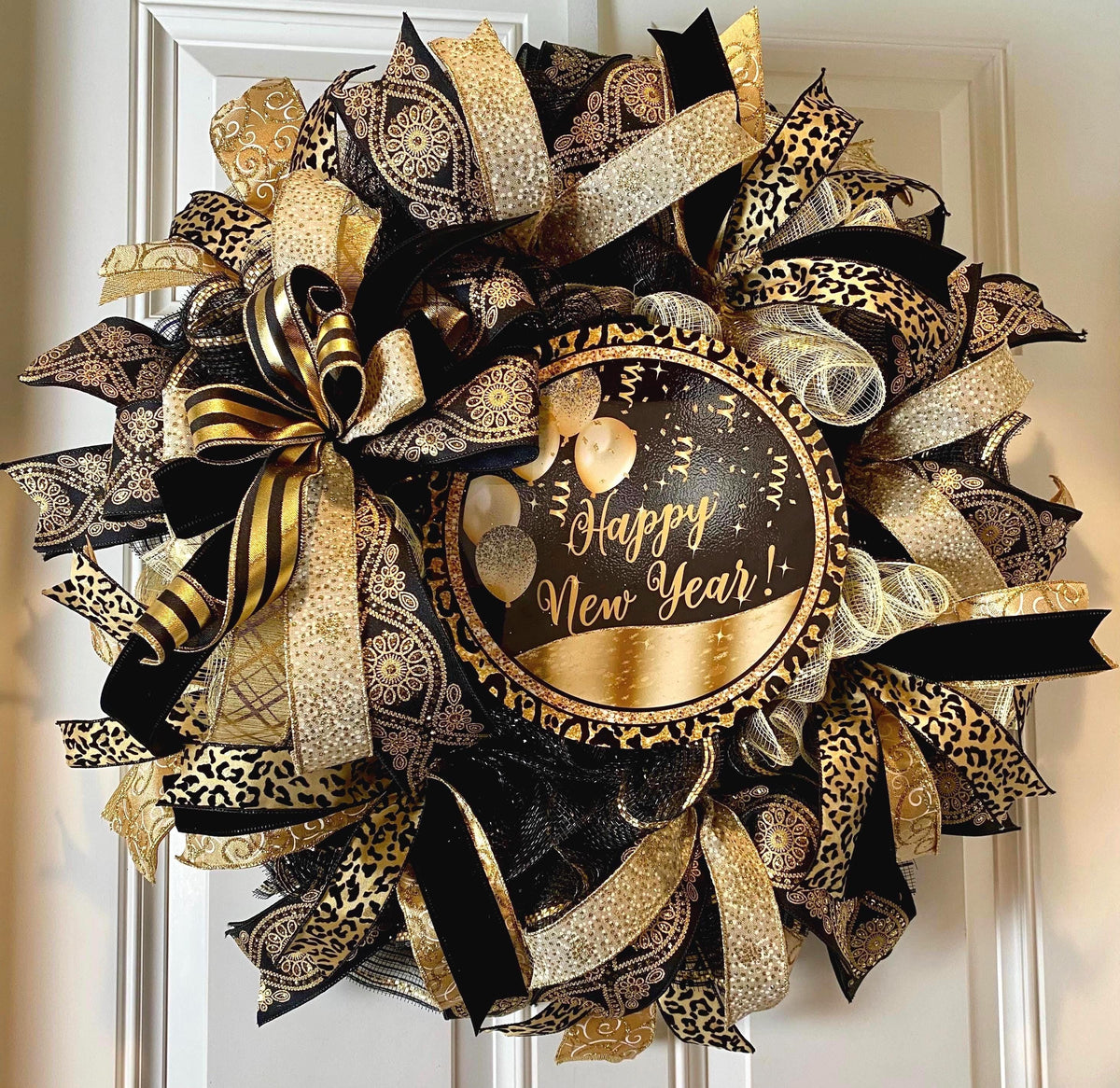 Elegant New Years Wreath, Happy New Year Party Decor, Wreath for front door, New Years Party Decor, Double Door