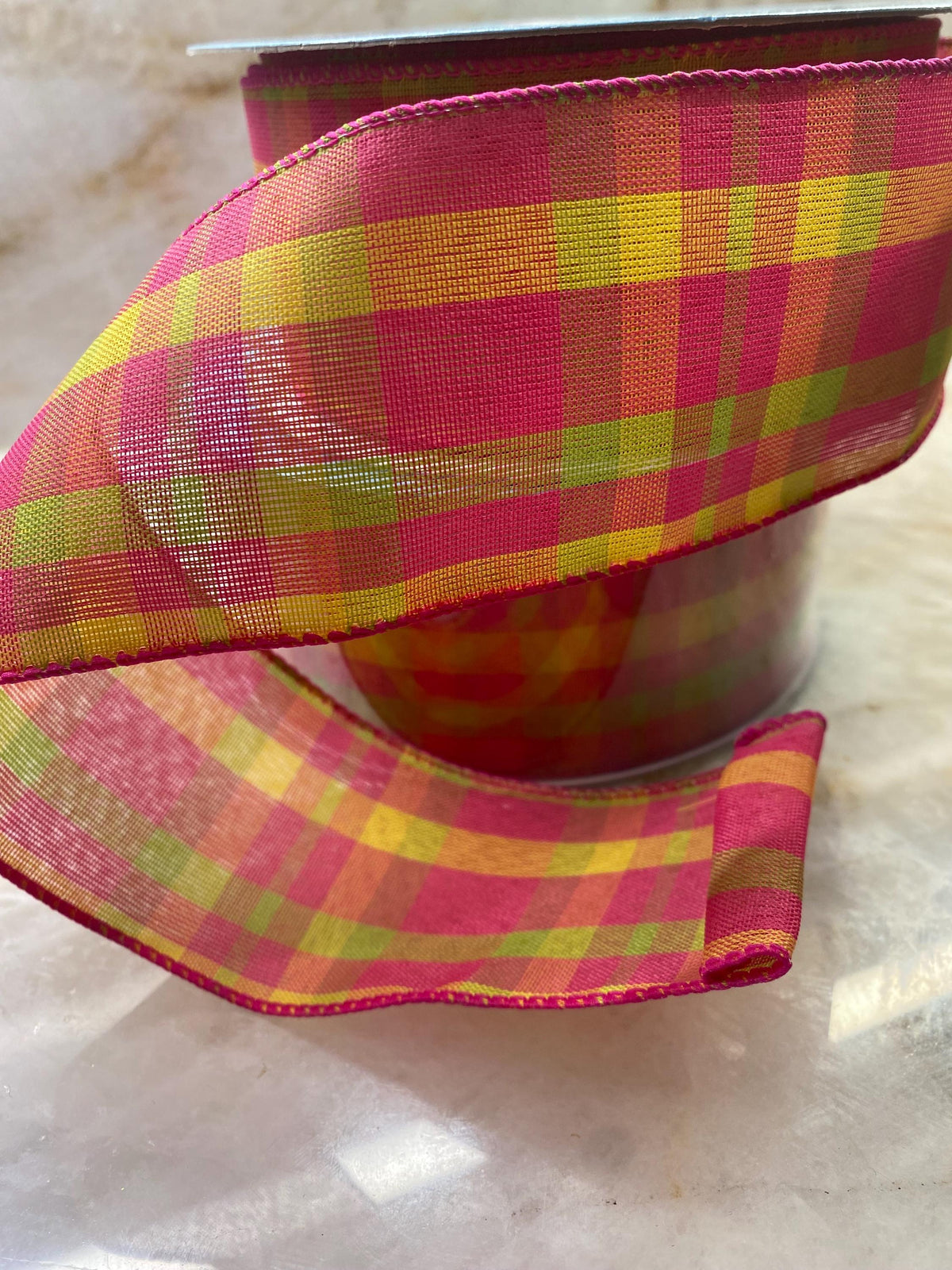 2.5 Inch Lavender Plaid Ribbon with Lime and Teal / Members Mark / Sams Club
