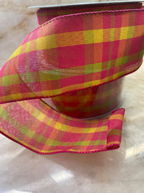 2.5 Inch Lavender Plaid Ribbon with Lime and Teal / Members Mark / Sams Club