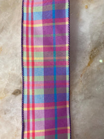 2.5 Inch Lavender Plaid Ribbon with Lime and Teal / Members Mark / Sams Club