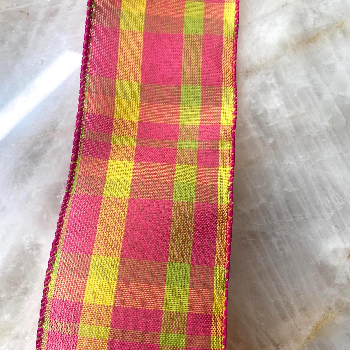 2.5 Inch Lavender Plaid Ribbon with Lime and Teal / Members Mark / Sams Club