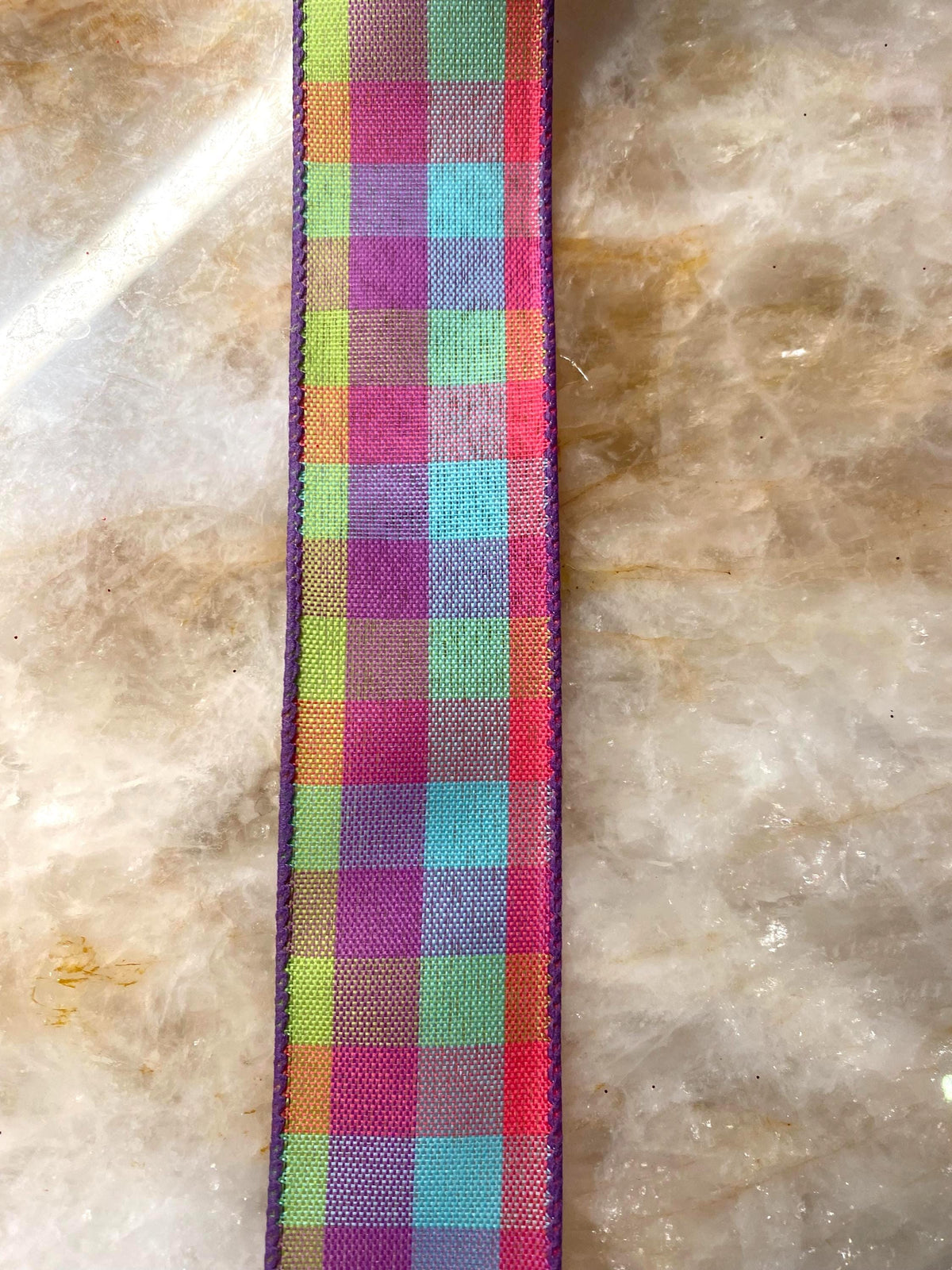 2.5 Inch Hot Pink Plaid Ribbon with Lime, Teal and Lavender / Members Mark / Sams Club