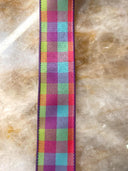 2.5 Inch Hot Pink Plaid Ribbon with Lime, Teal and Lavender / Members Mark / Sams Club