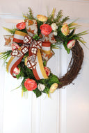 Floral Grapevine Wreath: Fall Thanksgiving Halloween Front Door Decor