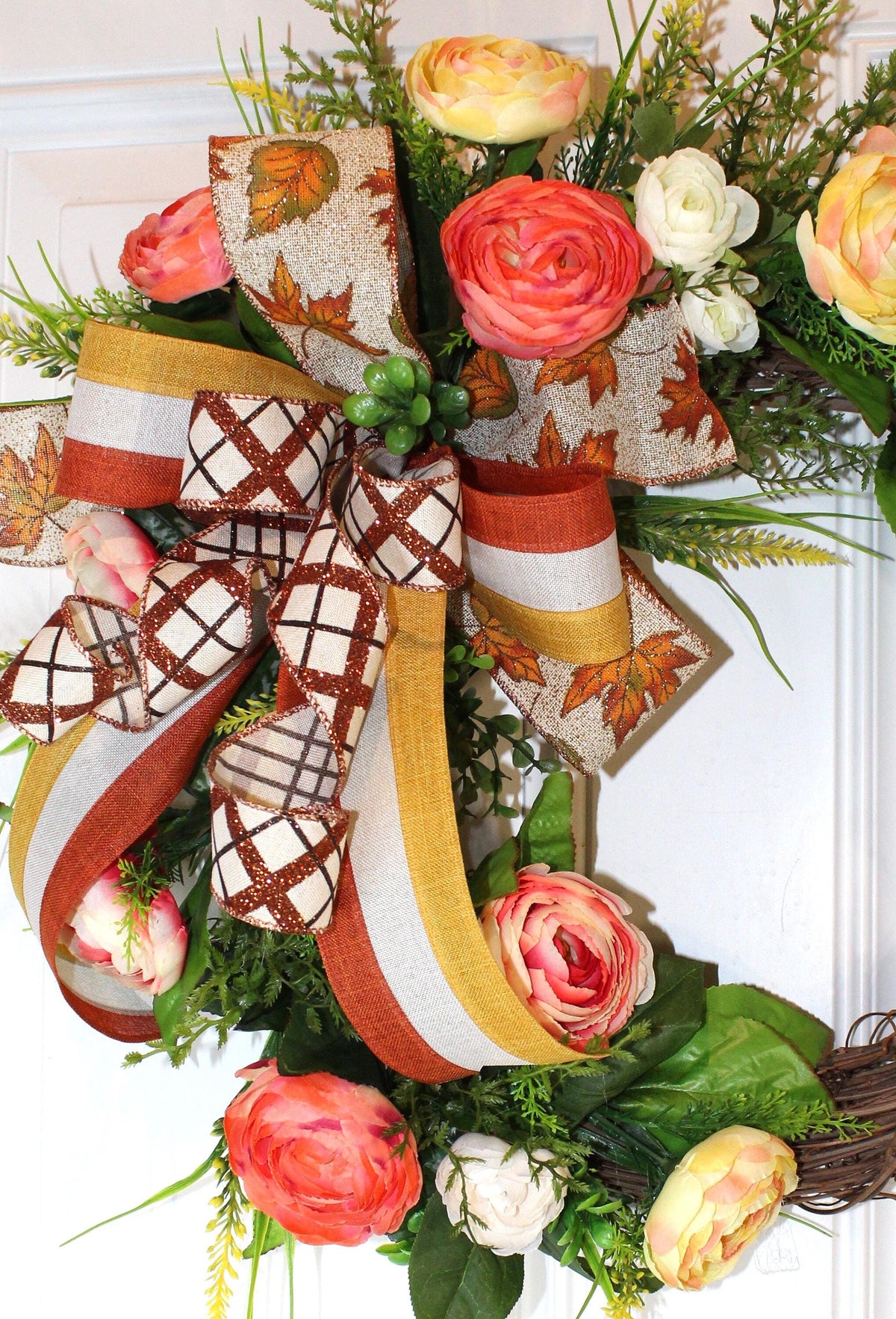 Floral Grapevine Wreath: Fall Thanksgiving Halloween Front Door Decor