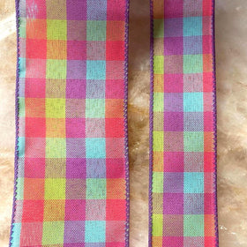 2.5 Inch Hot Pink Plaid Ribbon with Lime, Teal and Lavender / Members Mark / Sams Club