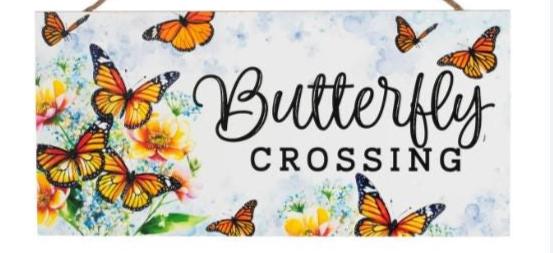12" Wooden Sign: Monarch Butterfly Crossing