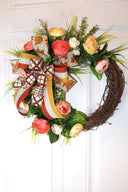 Floral Grapevine Wreath: Fall Thanksgiving Halloween Front Door Decor
