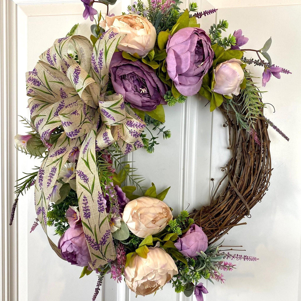 Lavender Peony Wreath: Farmhouse Front Door Decor