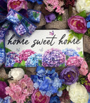 Floral Wreath: Pink & Blue Hydrangea, Peony, Ranunculus on Burlap Base