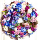 Floral Wreath: Pink & Blue Hydrangea, Peony, Ranunculus on Burlap Base