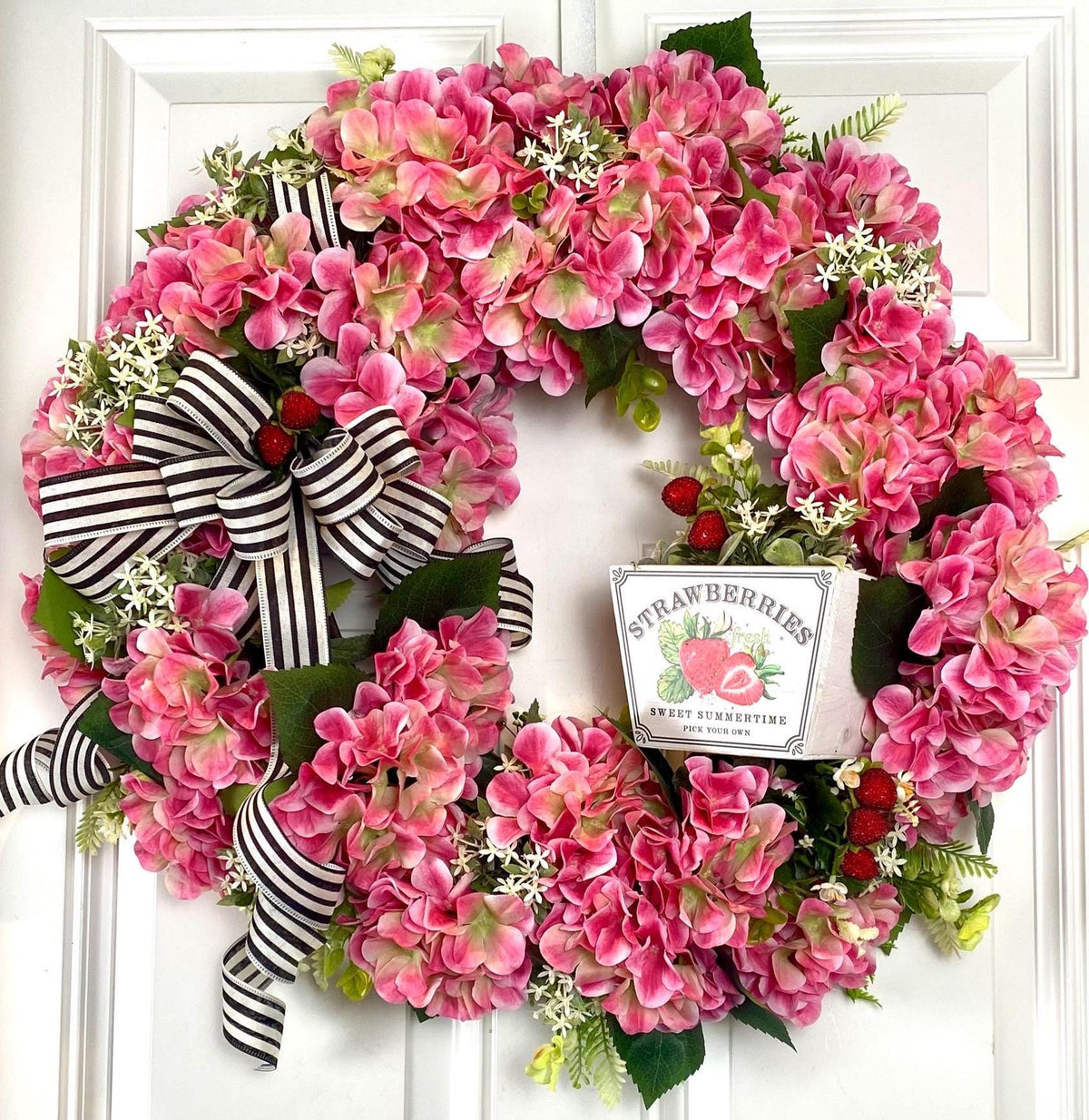 Hydrangea Wreath: Summer Floral Front Door Decor, * strawberry, watermelon, lemon