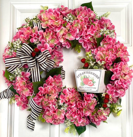 Hydrangea Wreath: Summer Floral Front Door Decor, * strawberry, watermelon, lemon