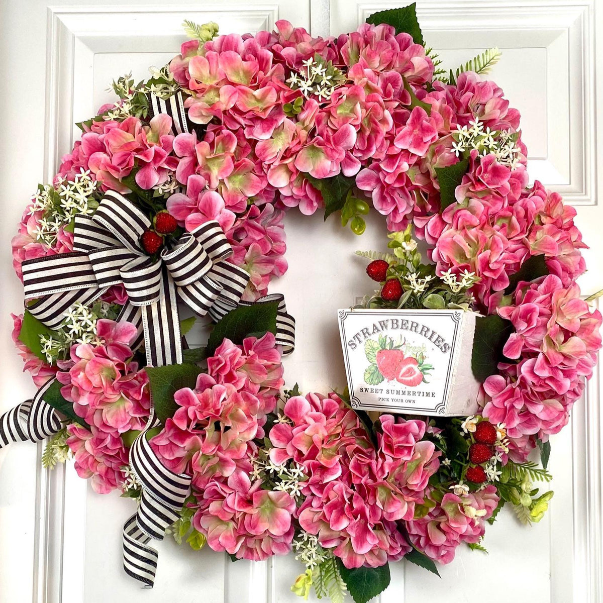 Hydrangea Wreath: Summer Floral Front Door Decor, * strawberry, watermelon, lemon