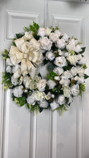 Everyday White Patriotic Memorial Wreath Front Door, Service Member, Military, Funeral