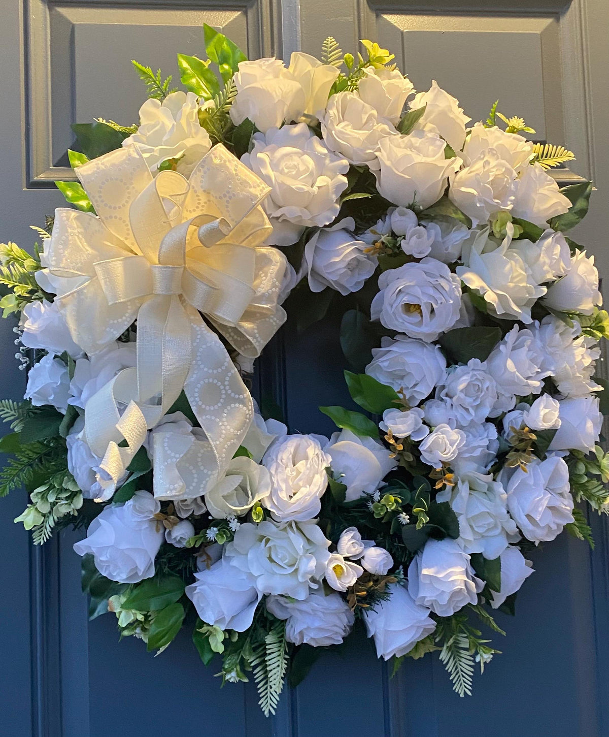 Everyday White Patriotic Memorial Wreath Front Door, Service Member, Military, Funeral
