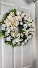 Everyday White Patriotic Memorial Wreath Front Door, Service Member, Military, Funeral